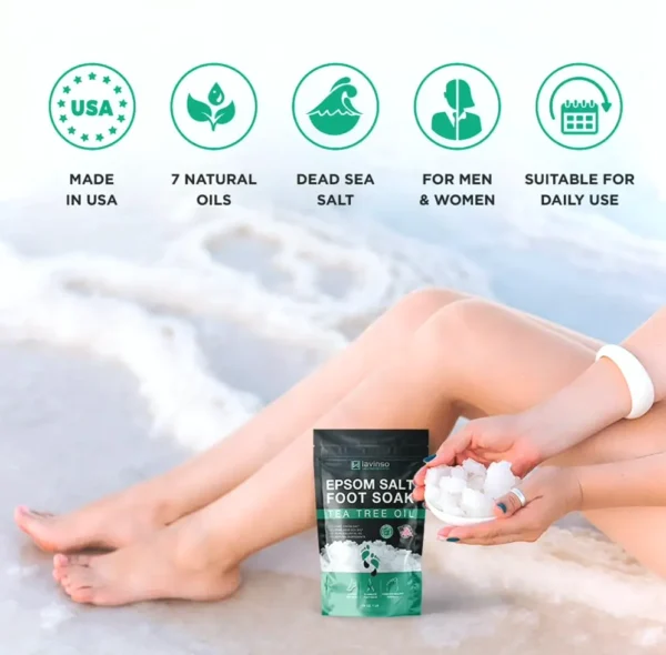Tea Tree Oil Bath with Magnesium Crystals - Toenail Care, Athletes Foot, Deodorizing - 1 LB