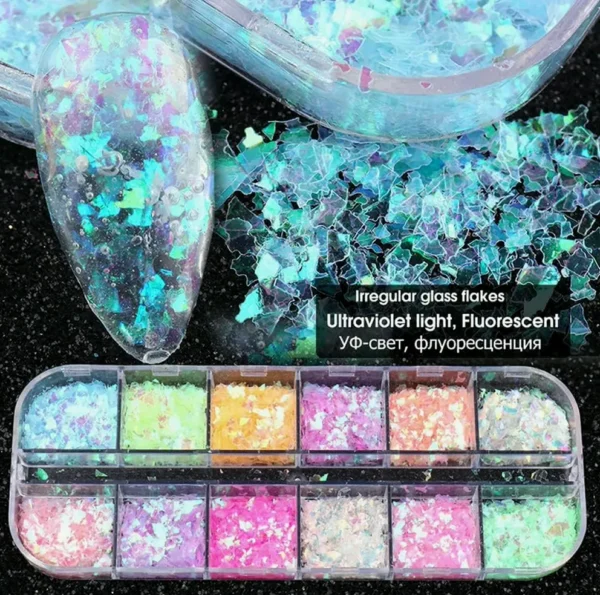 12-Color Mermaid Nail Glitter