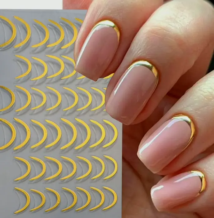 6 Pcs Gilded & Metallic French Tip Manicure Decals for Women