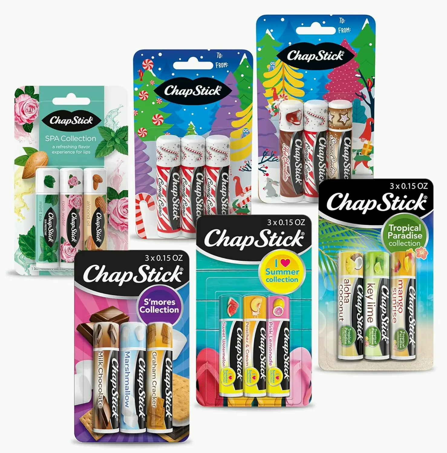 Lip Balm Favs Multi-Pack Variety Sticks - .15 Oz (Box of 6 Packs of 3)