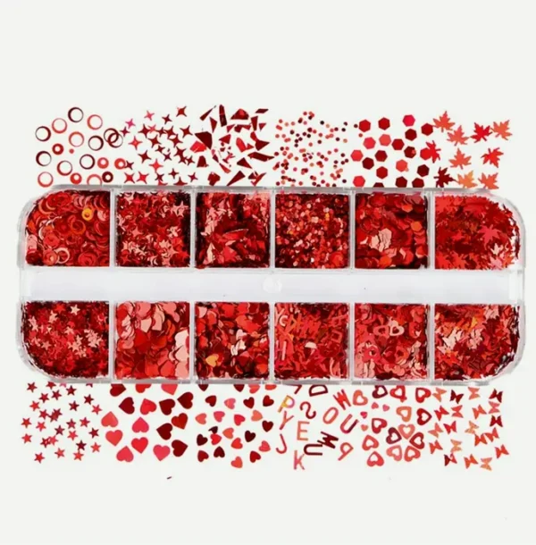 Holographic Love Nail Art Glitter Flakes, Valentine's Nail Paillettes Decorations