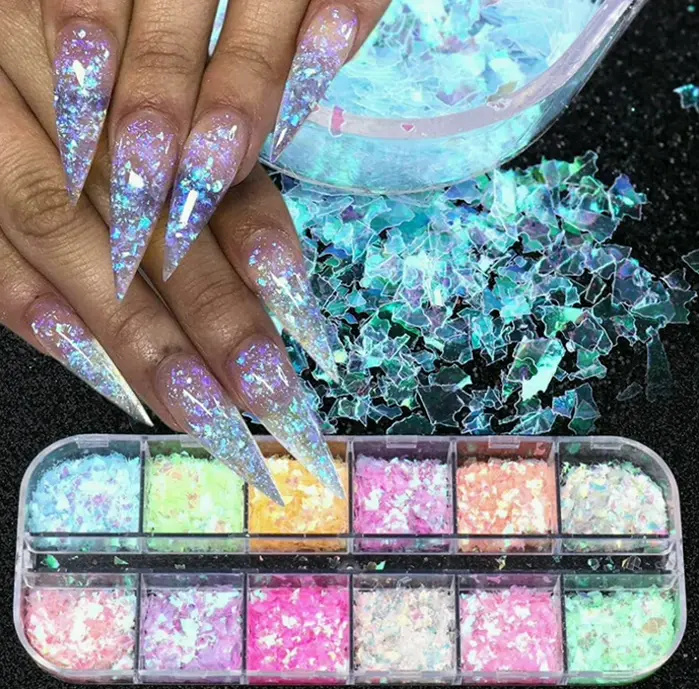 12-Color Mermaid Nail Glitter