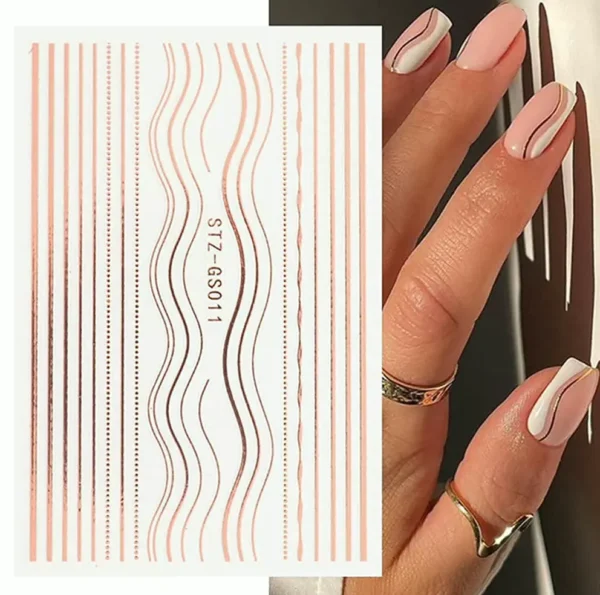 3D Stripes Nail Art Decals Metallic 8 Sheets Self-Sticking