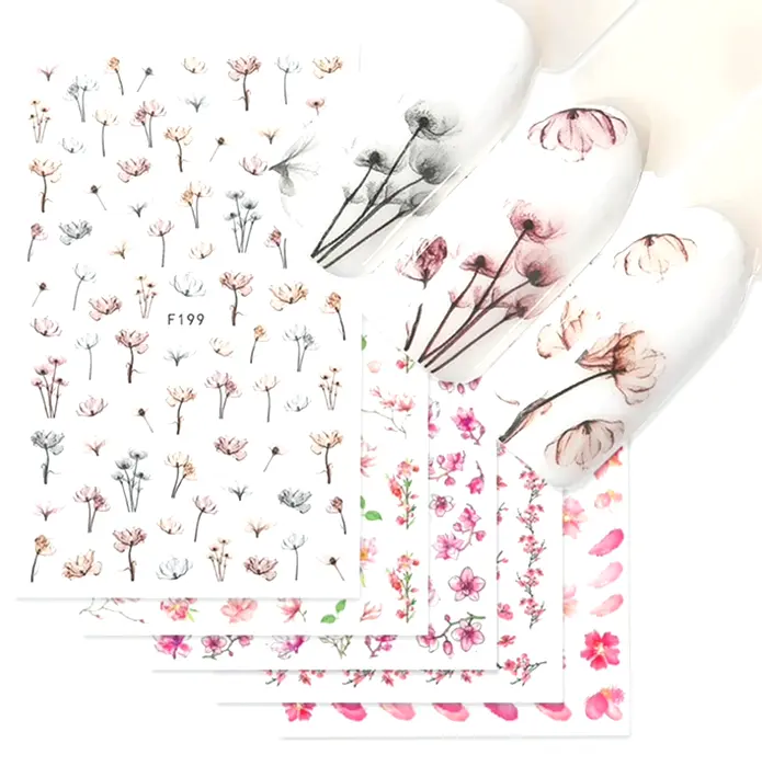 Floral Manicure Art Decals Three-Dimensional 8 Sheets