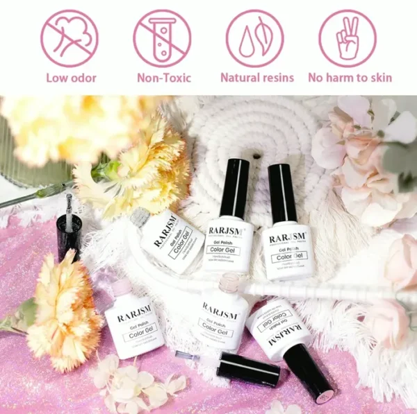 Nude Gel Lacquer Kit: 6 Sheer Shades with Silver Pink Glitter - 7.5ml