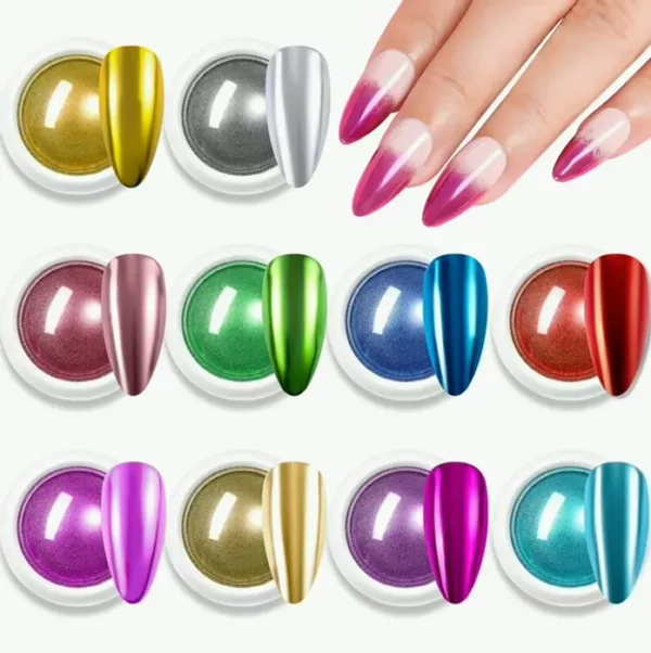 Makartt Chrome Nail Powder Set - Ten Colors, Metallic Effect