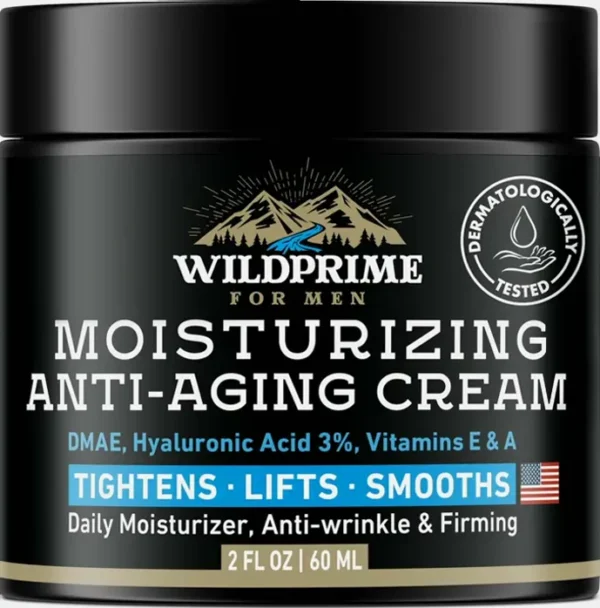 Male's Facial Moisturizer Cream - Anti-Aging - Hyaluronic Acid, Vit A & E - 2 oz