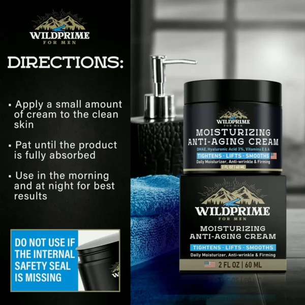 Male's Facial Moisturizer Cream - Anti-Aging - Hyaluronic Acid, Vit A & E - 2 oz