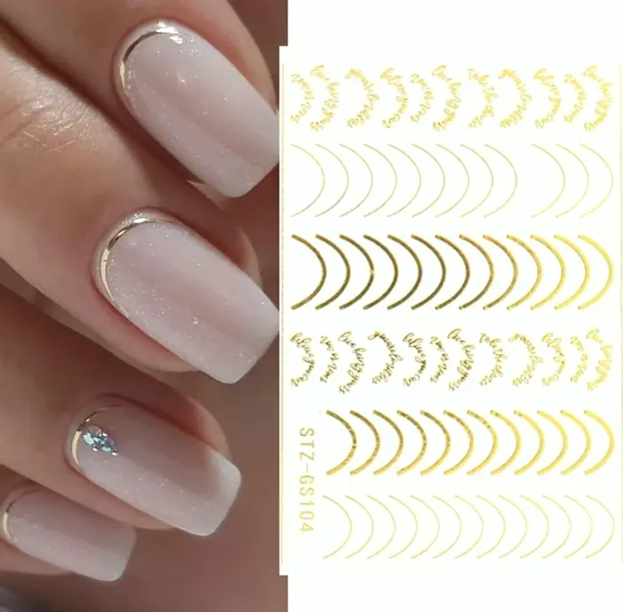 3D Stripes Nail Art Decals Metallic 8 Sheets Self-Sticking
