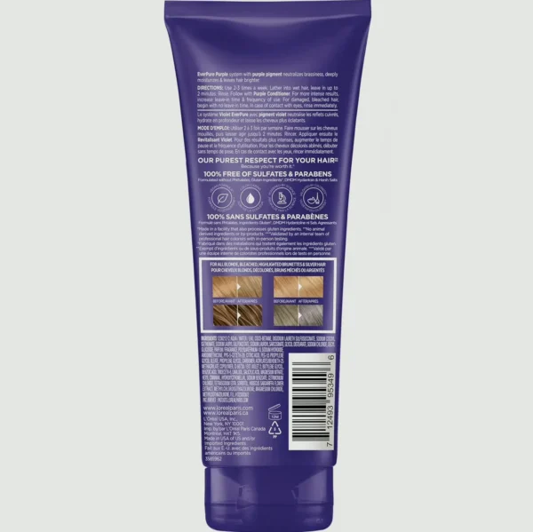 L’Oréal Paris Sulfate-Free Brass Tint Purple Shampoo  Light Locks, Gray or Streaked Locks - 6.8 Fl Oz