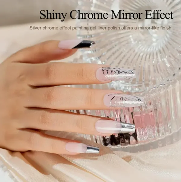 Chrome Silver Gel Nail Polish, 3D Effect, 8ml