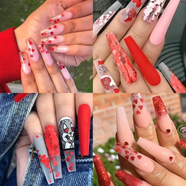 Holographic Love Nail Art Glitter Flakes, Valentine's Nail Paillettes Decorations