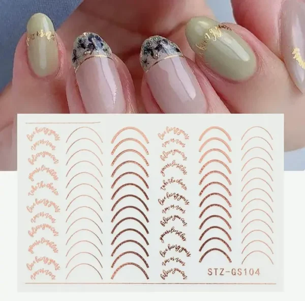 3D Stripes Nail Art Decals Metallic 8 Sheets Self-Sticking