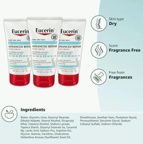 Eucerin's Rejuvenating Hand Cream - Fragrance-Free, 2.7 Oz. (Pack of 3)