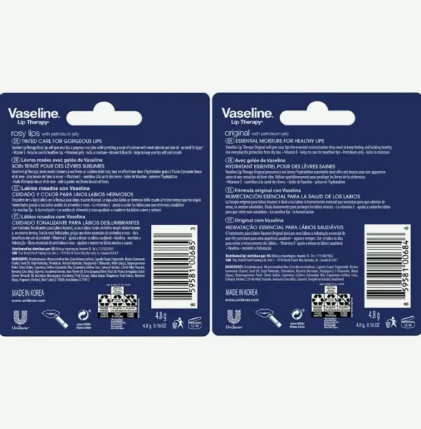 Vaseline Lip Therapy Set – Classic + Rosy Hydrating Balm, 0.16 Oz Each