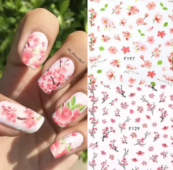 Floral Manicure Art Decals Three-Dimensional 8 Sheets