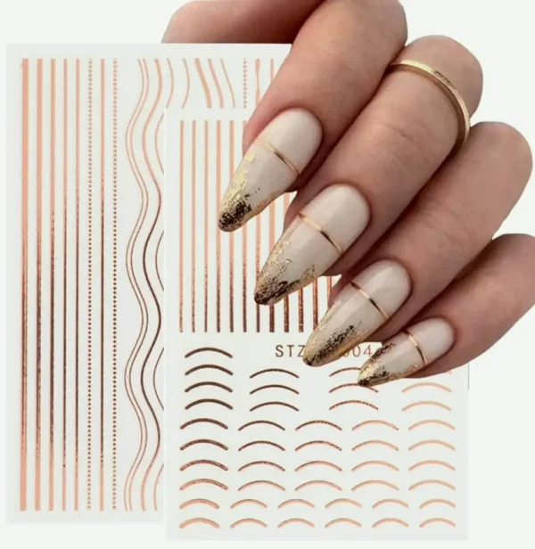 3D Stripes Nail Art Decals Metallic 8 Sheets Self-Sticking