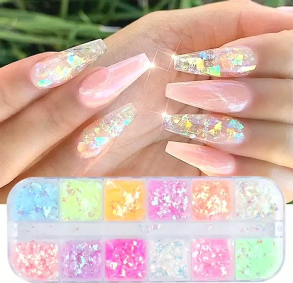 12-Color Mermaid Nail Glitter