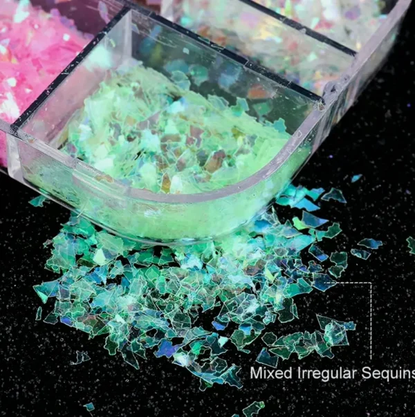 12-Color Mermaid Nail Glitter
