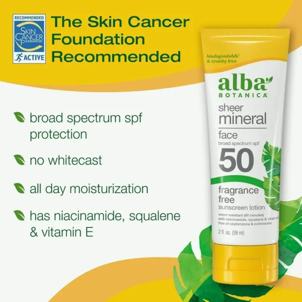 Brand Botanica Sun 50 Facial Sunscreen, Unscented, Sheer Lotion