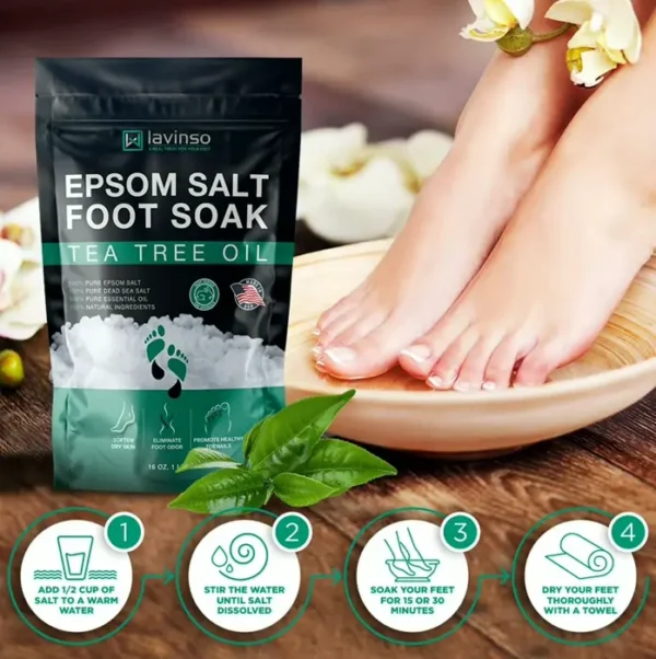 Tea Tree Oil Bath with Magnesium Crystals - Toenail Care, Athletes Foot, Deodorizing - 1 LB