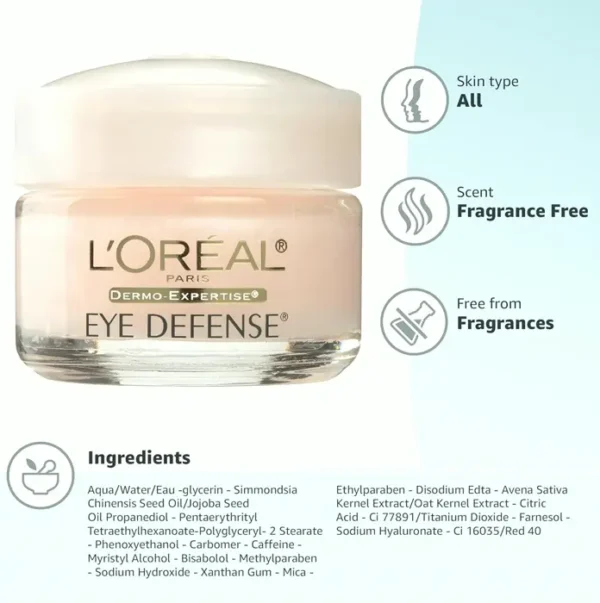 L'Oreal Paris Eye Protection Gel with Coffee Extract & Hyaluronic Acid 0.5 oz