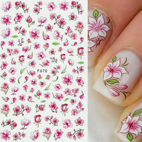 Floral Manicure Art Decals Three-Dimensional 8 Sheets