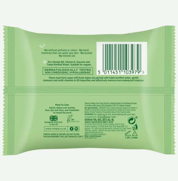 Simple Gentle To Skin Wipes - 25+ Count