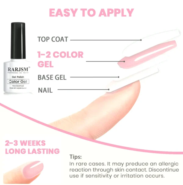 Nude Gel Lacquer Kit: 6 Sheer Shades with Silver Pink Glitter - 7.5ml