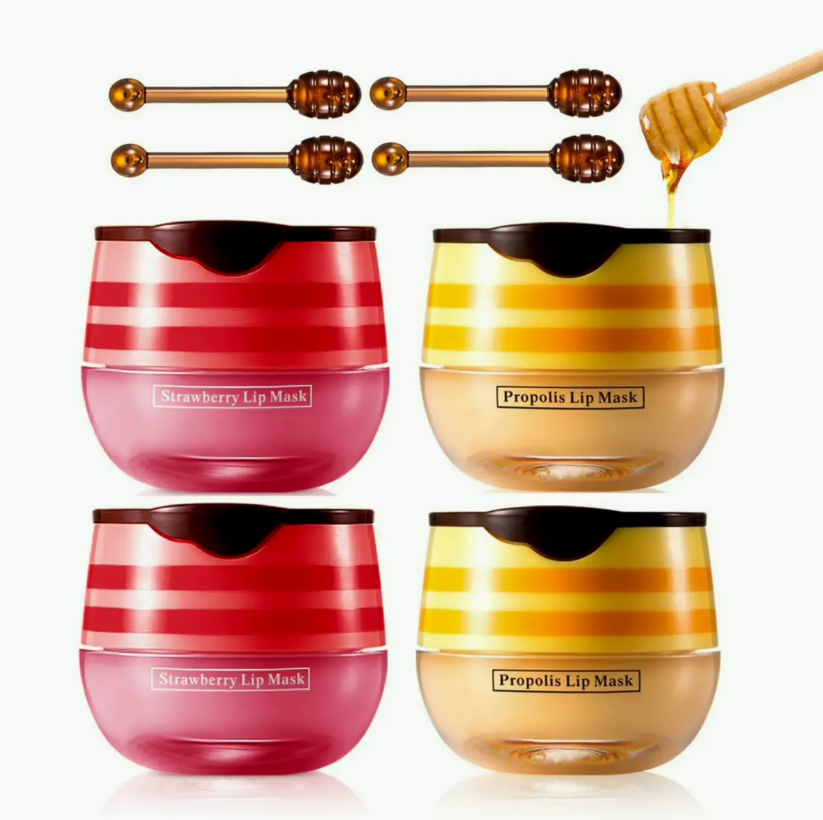 4 Pcs Bee Moisturizing Balm, Honey & Berry Lip Mask