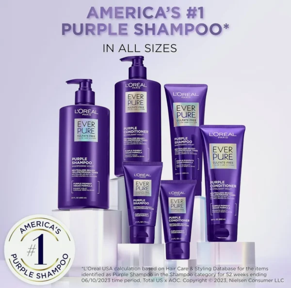 L’Oréal Paris Sulfate-Free Brass Tint Purple Shampoo  Light Locks, Gray or Streaked Locks - 6.8 Fl Oz